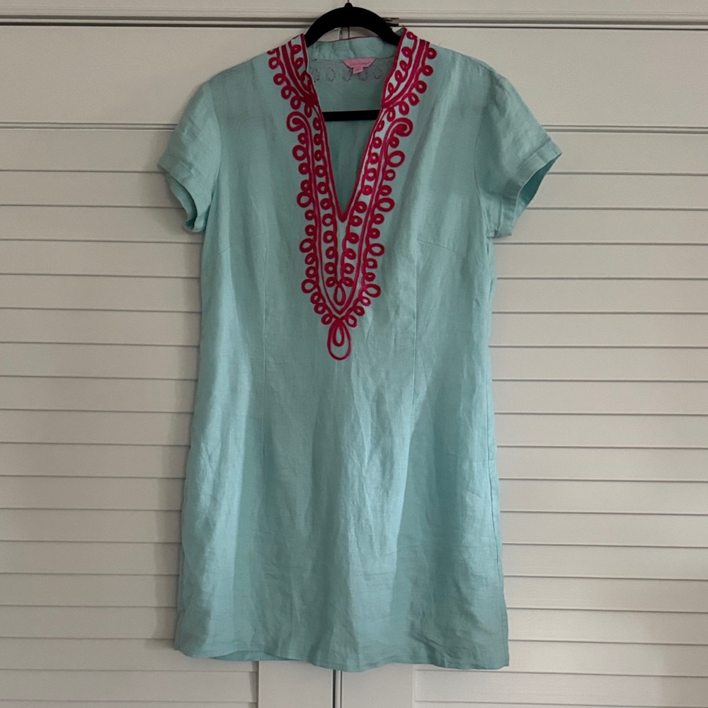 Lilly Pulitzer Light Blue Dress with Pink Embroidery